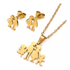 Unbranded Stainless Steel Set Pendant Necklace Earrings Family 15.7" 0.7mm Z815