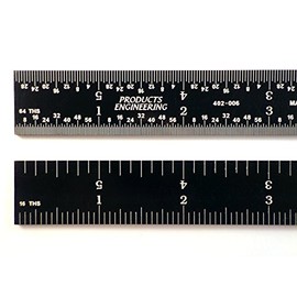PEC Tools 12" 4R Rigid Black Chrome,"high-Contrast" Machinist Ruler with Markings 1/8", 1/16", 1/32" and 1/64"
