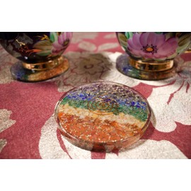 Chakra Orgonite Coaster - 9cm Wooden Base Non Slip with Healing Crystals