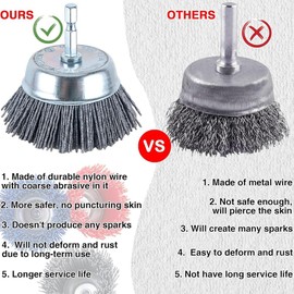 Vmitejoe Nylon Filament Brush-Abrasive Filament Nylon Wire Bristle Drill Wheel and Cup Brush Set Fit for Removal of Rust Nylon Produce Brush