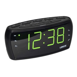 Lenoxx Large Number Clock Radio - Black, 4.6cm LED Display, Hi/Lo' Dimming, Eye-Catching Green LED, Easy-to-Read Numbers for Effortless Awakening - Black