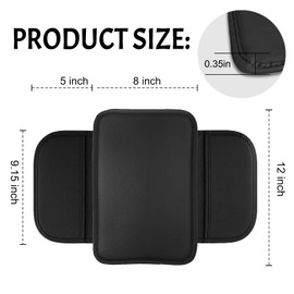 Car Center Console Cover Leather Armrest Cover Cushion with 2 Storage Bags Universal Car Armrest Seat Box Pad Car Interior Accessories Protector for Most Vehicle (Black)