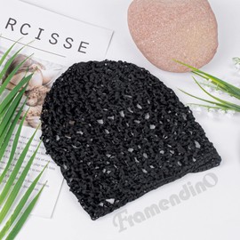 Framendino, 4 Pack Mesh Crochet Hair Net Rayon Knit Snoods Hat Thick Hairnet Snood Cover Ornament for Night Sleeping Hair Accessories (Black)