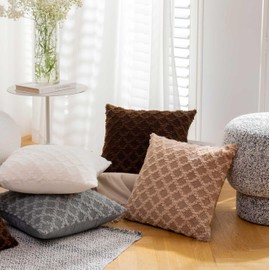 Home Brilliant Set of 2 Super Soft Faux Fur Cushion Covers 45 x 45 Couch Pillow Covers for Bedroom Spring Decor, Light Brown