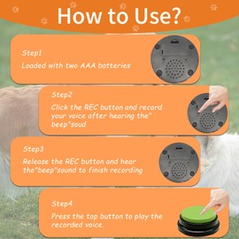 RIBOSY Set of 6 Recordable Buttons with Rubber Mat and 50 Training Stickers, Dog Buttons for Communication - Record& Playback Your Own Voice to Train Your Pet Voice What They Want