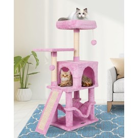 MIAO PAW Pink Cute Cat Tree for Indoor Cat Tower with Scratching Post Modern Activity House Hammock Hanging Ball Condo with Board