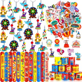 Rotatingpals 98 Pcs Circus Party Favors Include Circus Slap Bracelets Cute Circus Stickers Clown Animal Keychains Carnival Party Favors for Circus Carnival Birthday Party Supplies Classroom Rewards