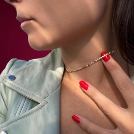 JoyToGo Tennis Necklaces for Women 3MM Tennis Wedding Necklace 18K Gold Plated Cubic Zirconia Gemstone Necklace Colorful Rainbow Crystal CZ Necklaces Sparkly Moissanite Jewelry Gifts Trendy Stuff