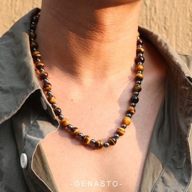 Tiger Eye Stone Necklace for Men- GENASTO Healing Crystal Hematite Beads Necklace Triple Protection Necklace Gifts for Prayer and Meditation