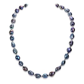 COYATE Black Tahitian Baroque Pearl Necklace for Women | 9-10mm Unique Natural Pearls with Hand-Carved 925 Sterling Silver Beads | Organic Luxury Jewelry Gifts for Birthday/Anniversary/Mother's Day