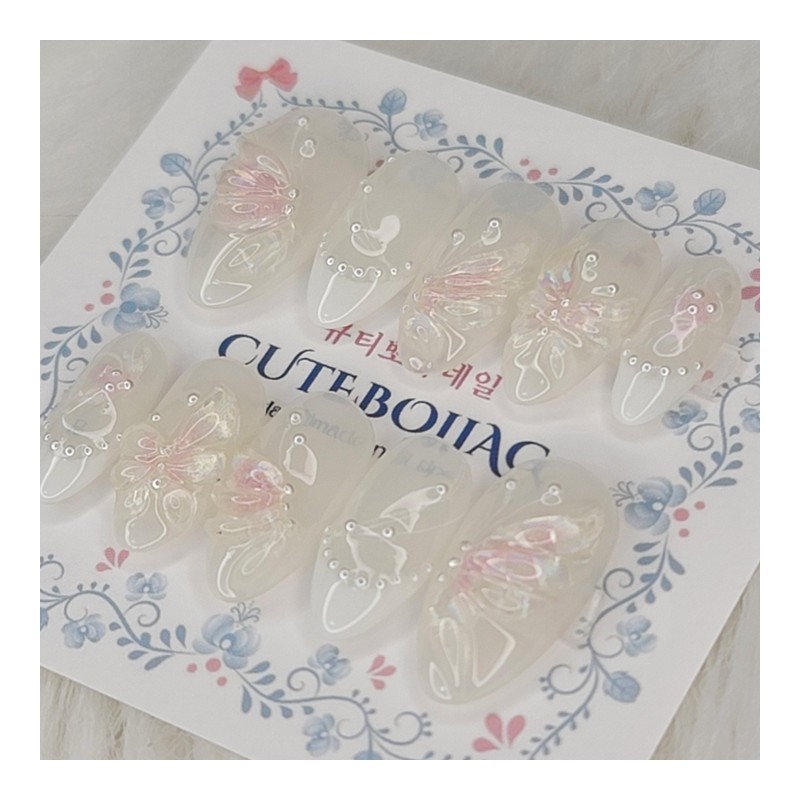 Iridescent Wing Handmade Nail Tips - Square L / 이리데슨트