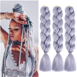 BALINGHAIR Braiding Hair Extensions Silver Grey Braids Hair Hot Water Setting (A40-3Packs)
