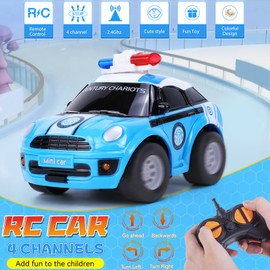 Subao Toddlers Toys 2.4GHz Remote Control Cars for Kids Boys Mini RC Police Car Toys with Light Cartoon Mini Toys for 2 3 4 5 6 Year Old Boys Girls Birthday Gifts（Blue）