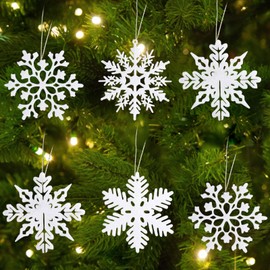 Pack of 24 White Snowflakes Decorative Pendants, Christmas Tree Decoration Pendants with Rope, Sparkling Christmas Tree Decorations for Celebrations, Parties, Weddings, for Decorating Christmas Trees,