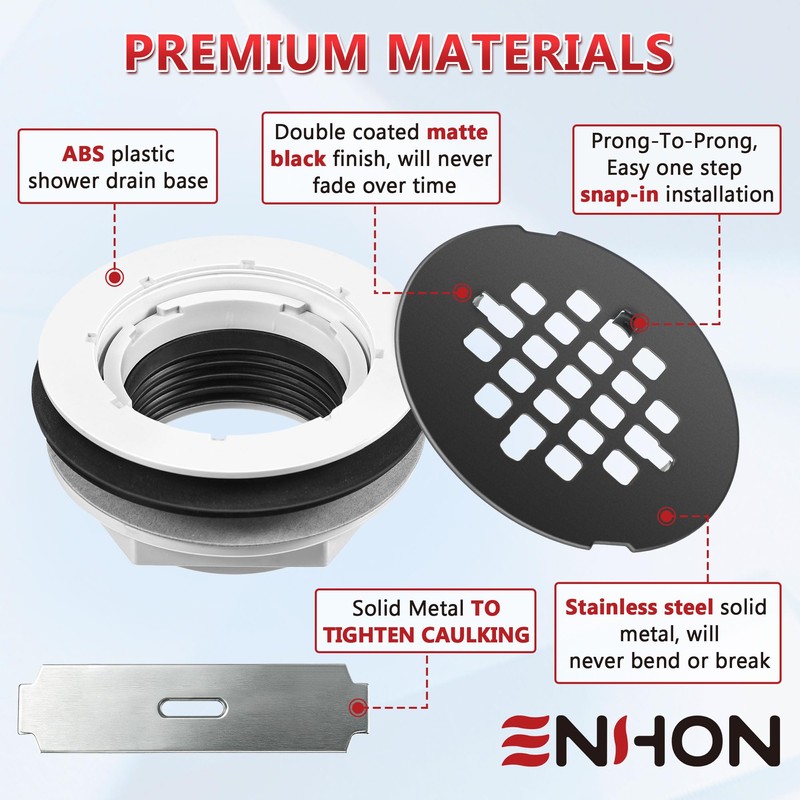 Enhon 4.25" OD Shower Drain Assembly, Snap in Shower Base