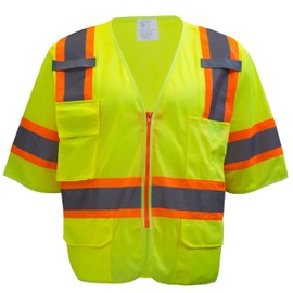 New York Hi-Viz Workwear RK-Safety MV7812 Class 3 Two Tones High Visibility Reflective Strips Breathable Ployester Mesh Vest W/Pockets | ANSI ISEA 107-2015 Certified (2XL, Lime)