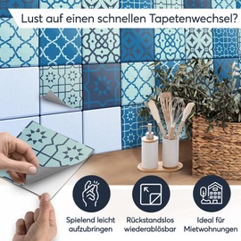 Glue Tile Stickers - creatisto Tile Film I Decorative Sticker Tile Film Sticker for Bathroom and Kitchen Tiles Bathroom Design I 15 x 15 cm - Ornaments Motif - Pack of 18