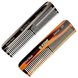 Kent OT Pocket Comb Black and Tortoise - Peine de pelo de dientes finos y anchos hechos a mano para hombres, mujeres y niños, peine de viaje, barba y 