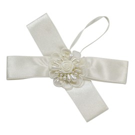 Expo International Vintage Bridal Bow with Lace and Pearls Applique Tulle, White