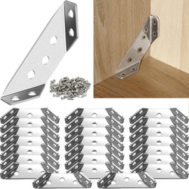 Angle Connector, Angle Metal, Triangle Support Made of Stainless Steel, Furniture Connector, Flat Connector, Stainless Steel, Furniture Construction Corner Connector, for Reinforcing Repair of