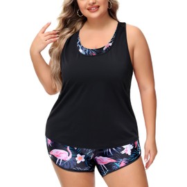 NIeyook Women Plus Size 3 Piece Tankini Swimsuits Athletic Bathing Suits with Boy Shorts Tank Top with Sports Bra