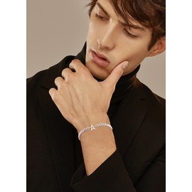 TAGOMEI Silver Initial Bracelet for Men, Birthday Gifts for Mens Bracelet Gifts for Him Cuban Link Chain with Letter A-Z Bracelet Stainless Steel Initial Bracelet Gifts for Friend Dad Son Husband