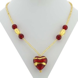 GlassOfVenice Murano Glass Heart Necklace - Gold and Red