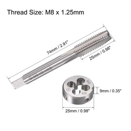 TOP-VIGOR M8 x 1.25mm Metric Tap Set Machine Tap with Round Tap, Heavy Duty Tap and Die Set for DIY, Repair, Outside Cutting