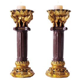 Gold & Brown Resin Elephant Pedestal Set - Ornate Leaf Detail,Decorative Display Stand, Ideal for Home Living Room DecorColor: As picture, Size: One Size