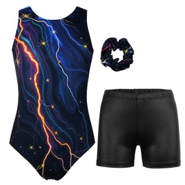 JESKIDS Gymnastics Leotards for Girls Dance Unitards Biketards Matching Shorts Suits for Girls 12-13 Years Lightning Night