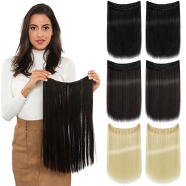 Yamel Invisible Wire Hair Extensions 20 Inch Natural Black Long Silky Straight Synthetic Hairpieces Secret Hair Extensions for Women