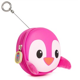 boppi Tiny Trekker Children's Key Travel Bag Coin Handbag Mini Travel Purse Key Bag Zip Clutch Bag, penguin pink