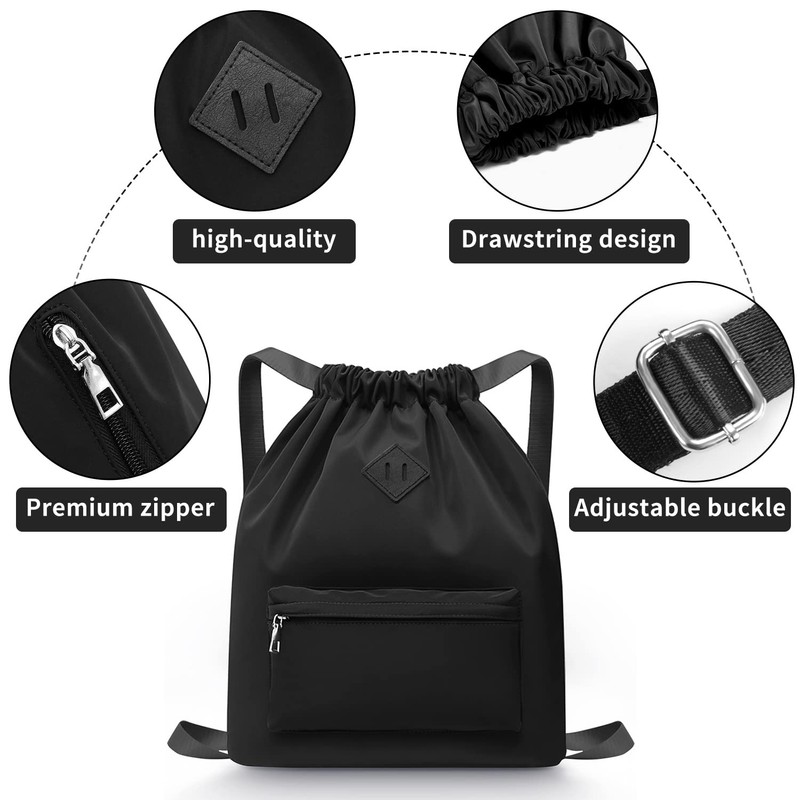 Drawstring Gym Backpack String Bag - Waterproof Nylon Large Sackpack
