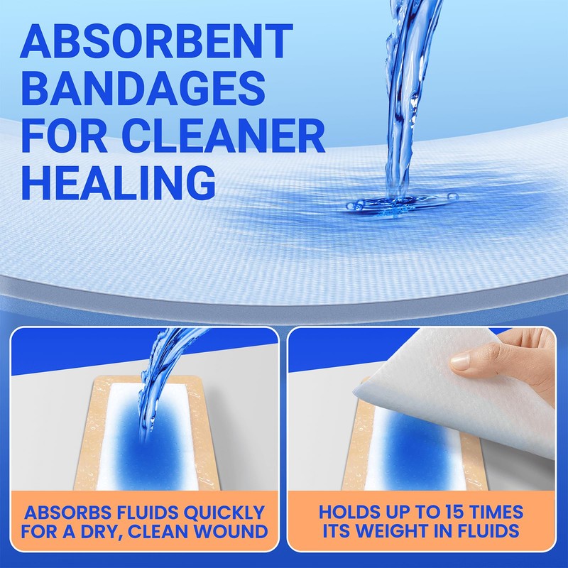 Large Waterproof Bandages 4x8 Silicone Foam Dressing for Sensitive Skin
