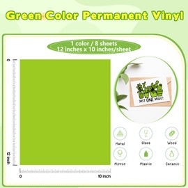 Tintnut Green Permanent Vinyl - 8 Sheets 12"x10" Apple Green Adhesive Vinyl Sheets Self Sticker Water Proofing Vinyl Compatible with Cricut Or Silhouette