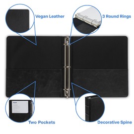 Samsill Vintage Hardback 3 Ring Binder, Professional Binder Organizer, Planner, 1.5 Inch 3 Ring Binder, Letter Size 8.5 x 11, No Zipper, Black