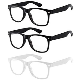 Online-Welcome 3 Pairs Classic Vintage Sunglasses 2 BLACK and 1 WHITE Frame Clear lens OWL