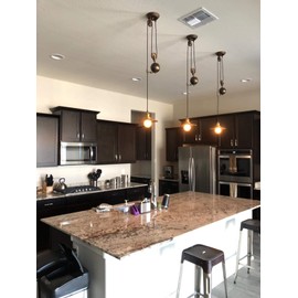 Pendant Light Industrial Pulley, MOONKIST Chandeliers Edison Adjustable Retro American Country Style Retractable Wire Lamps Vintage Indoor Lighting Home Ceiling Lights Fixture (Bronze)