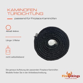 Fireplace Stove Door Seal 3 m Diameter 9 x 9 mm Cord Seal for Models Alicante, Casablanca, Lyon, Santa Fe, Paris, Prague