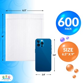 ABC PACK & SUPPLY Kraft Bubble Mailer, 6.5 x 9 Inches, White Padded Envelopes Self Seal Adhesive, 600 Pack, Paper Shipping Envelopes