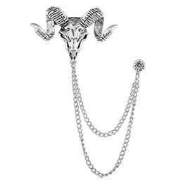 Vintage Animal Tassel Chain Pin Brooch for Men Women Rhinestone Collar Chain Pin Punk Cool Sheep Eagle Tiger Lion Wolf Chain Pin Brooch for Men's Corsage Pin Jewelry Gift (Silver Sheep)