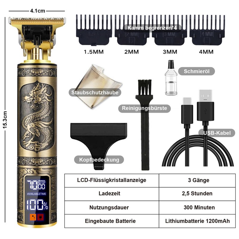 UUE Haarschneidemaschine Set, 3 Motorstufen Haarschneider Herren, R-Klinge mit 4