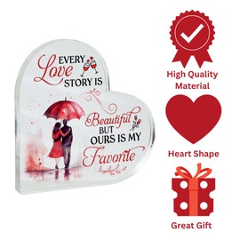 Gifts For Girlfriend Birthday Gifts for Girlfriend Romantic Gifts for Her Printed Heart Shaped Acrylic Plaque Keepsake Girlfriend Gifts (Every Love Story)