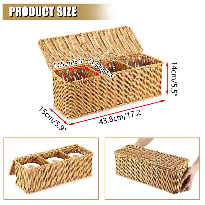 Sumnacon Wicker Storage Basket with Lid, Rectangular Narrow Baskets for