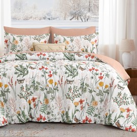 Yiran 7 Piece Floral Comforter Set King Size, White Green Summer Comforter Bedding Set, Botanical Bed in a Bag with Flowers Pattern, Soft Microfiber Complete Bedding Set with Sheets for All Season