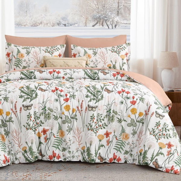Yiran 7 Piece Floral Comforter Set King Size, White Green