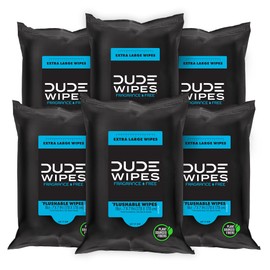DUDE Wipes - Flushable Wipes Travel Pack - 6 Pack, 108 Wipes - Extra Large Unscented Wet Wipes with Vitamin E & Aloe - Septic and Sewer Safe Butt Wipes For Adults