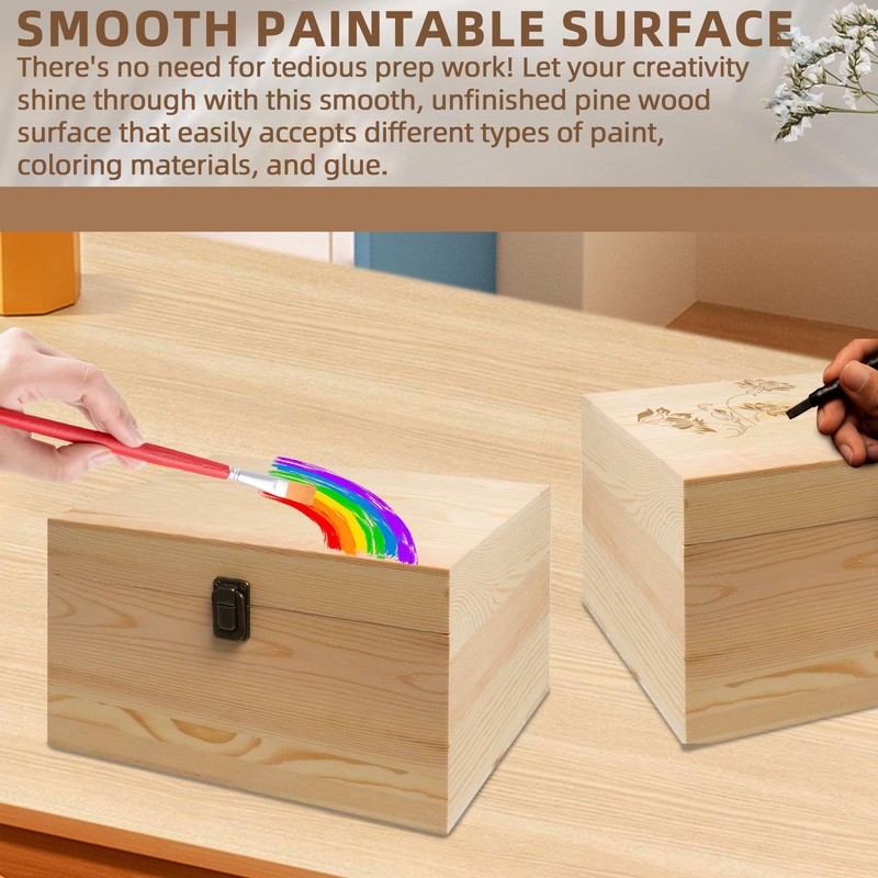 VIKOS Products 10.71x8x5.66-Inch Unfinished Wooden Box with Hinged Lid &