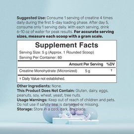 Instant Creatine Monohydrate Powder, 5g Per Serving – 60 Servings | Micronized, Unflavored, Fast Absorbing Formula | Supports Strength, Power & High-Intensity Training | Vegan, Keto, Non-GMO