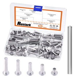 Rustark 151Pcs 5 Sizes M6 Aluminum Flat Head Semi Tubular Rivets Assortment Kit with Punch, Partial Hole Tubular Rivets Round Flat Head Semi Tubular Rivet Silver Tone for Household Industry Repairing